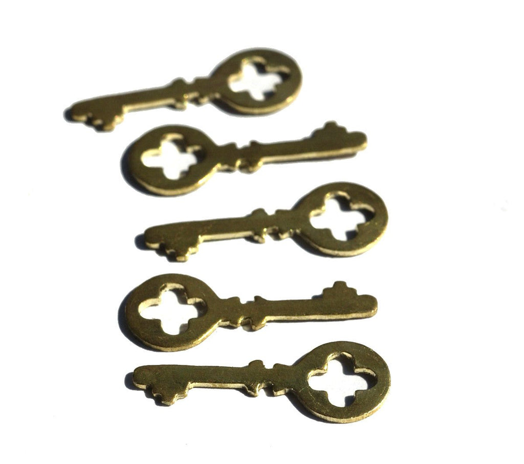 Brass Blank Key Cross Skeleton Mini  27mm x 10mm Cutout for Blanks Metalwork Soldering Stamping Texturing - 8 pieces