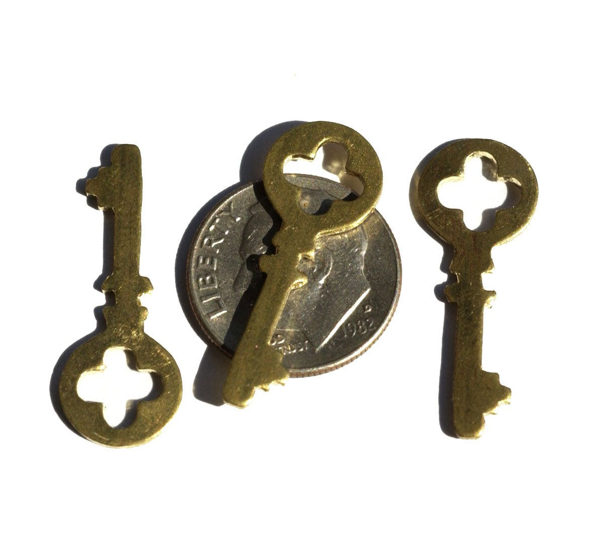Brass Blank Key Cross Skeleton Mini  27mm x 10mm Cutout for Blanks Metalwork Soldering Stamping Texturing - 8 pieces