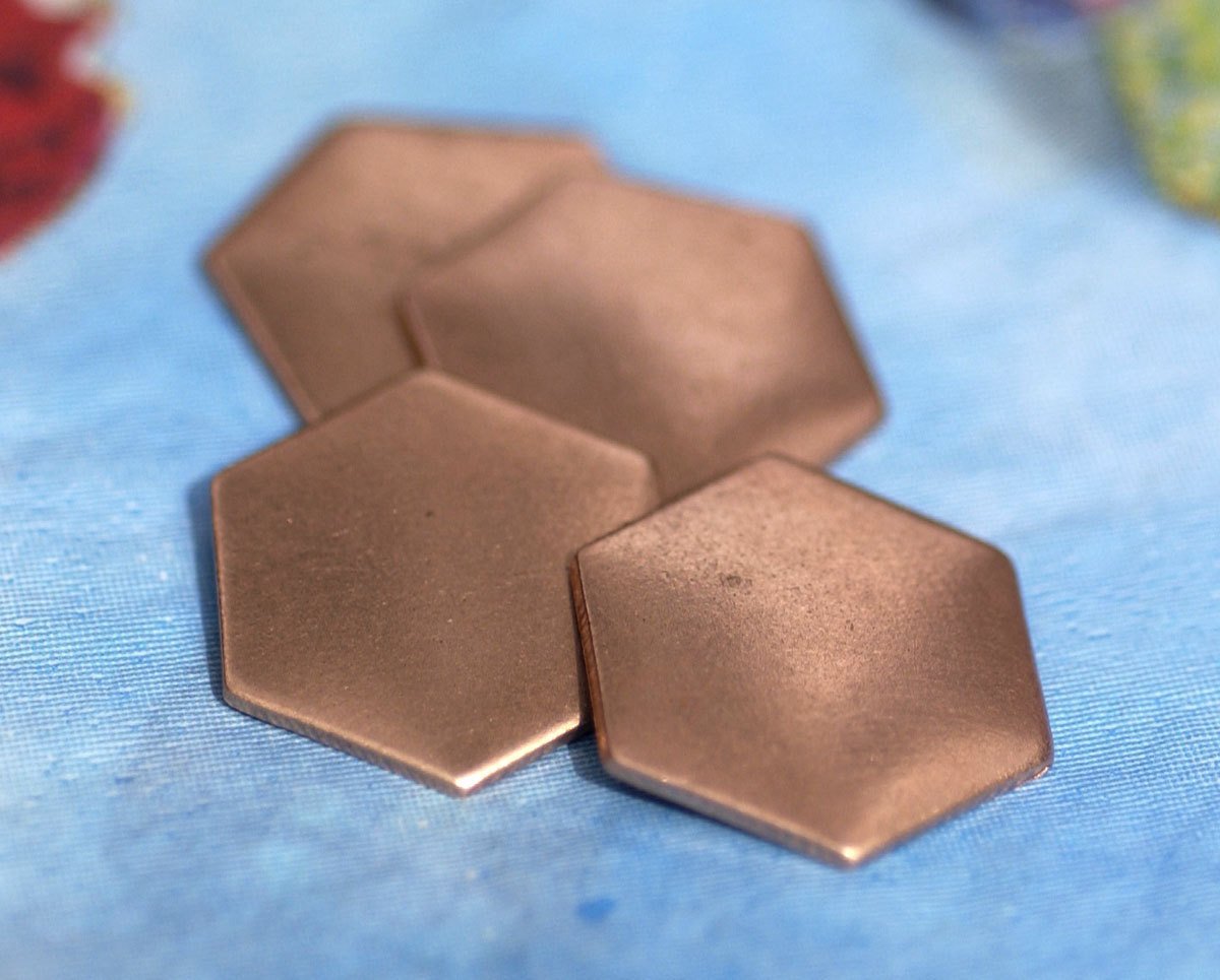 Copper Hexagons Blanks 20g 16mm Cutout for Enameling Stamping Texturing copper Blanks 4 pieces