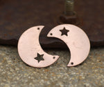 Copper or Brass or Bronze or Nickel Silver Moon 20g with Star with holes - Blanks Cutout for Enameling Stamping Texturing 3/4 inch (DCH)