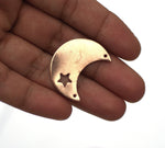 Copper, Brass, Bronze or Nickel Silver Moon with Star with holes - Blanks Cutout for Enameling Stamping Texturing 3/4 inch (DCH) - 4 pieces