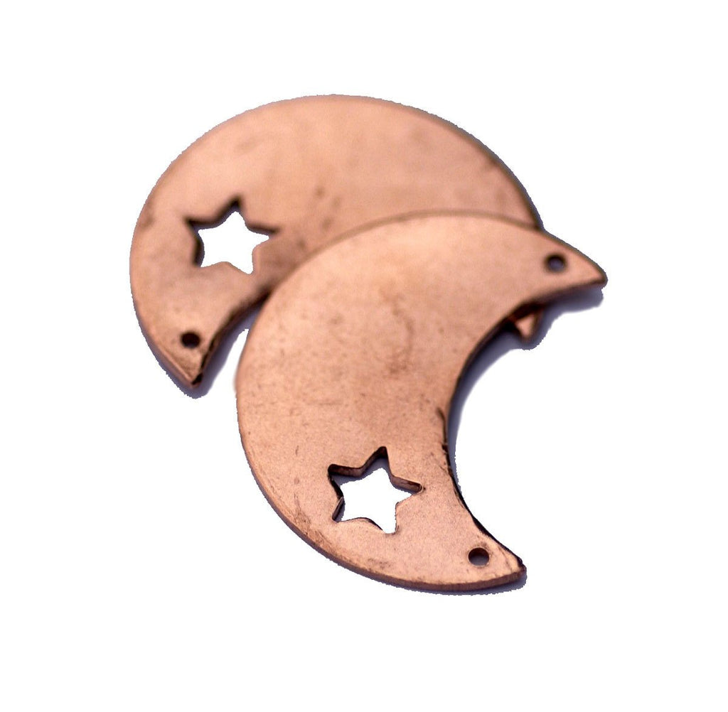 Copper or Brass or Bronze or Nickel Silver Moon 20g with Star with holes - Blanks Cutout for Enameling Stamping Texturing 3/4 inch (DCH)