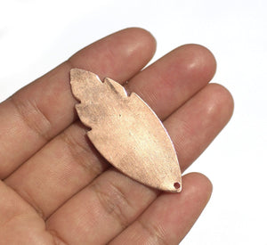 Copper or Brass or Bronze Leaf 47mm x 19mm 20g with Hole Blank Cutout for Enameling Stamping Texturing - 4 pieces