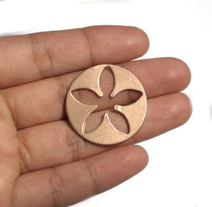 Copper Flower Round Blank with 5 Petals Center 30mm 20g for Enameling Stamping Texturing