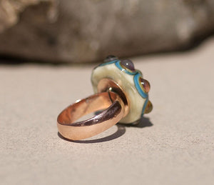 Handmade ring with lampwork glass glued on