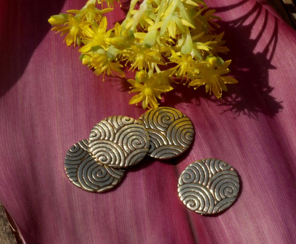 Swirls Pattern Bronze 12mm Disc Polished Textured Blanks Shape - 6 Pieces