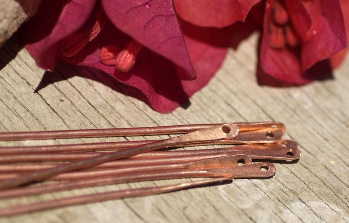 Handmade Copper Paddle Headpins with Hole 18 gauge - 2 1/2 inch long - 65mm - 8 pieces