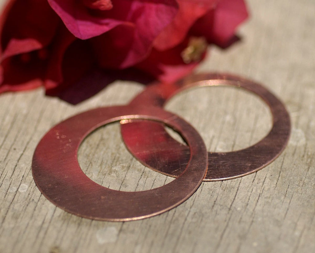 Copper Blank 40mm Hoops for Earrings or Pendant Offset Circle for Enameling Stamping Texturing, Jewelry Components - 4 Pieces