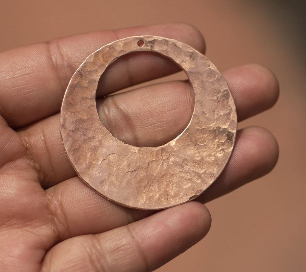 Copper Hoop Earring Blanks Hand Hammered 45mm 26G Offset Circle for Jewelry Design, Jewelry Components - 2 Pieces