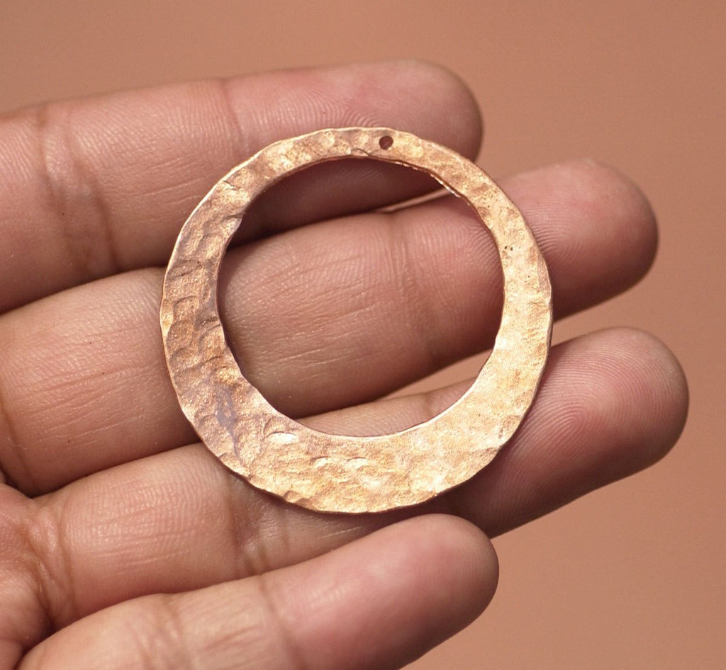 Hand Hammered 35mm Hoops with Hole for Earrings or Pendant Offset Circle for Enameling Stamping Blanks, Jewelry Components - 2 Pieces