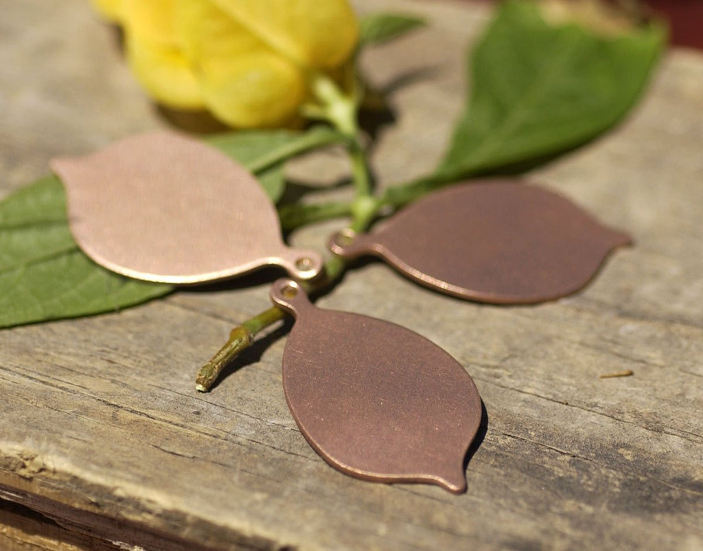 Leaf with Hole 20g 34mm x 19mm Blank Cutout for Enameling Stamping Texturing  4 pieces