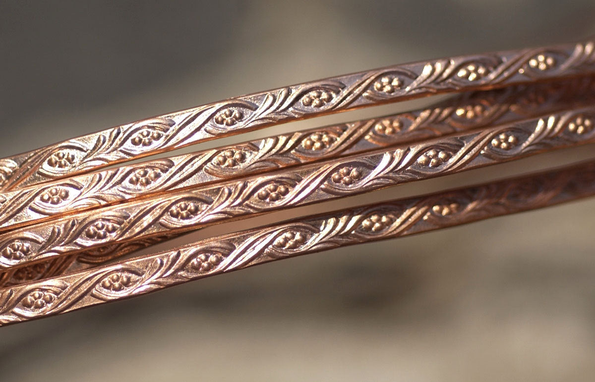 Copper Ring Stock Shank 4mm plus Vines Textured Metal Cane Wire - Rings Bracelets Pendants Metalwork