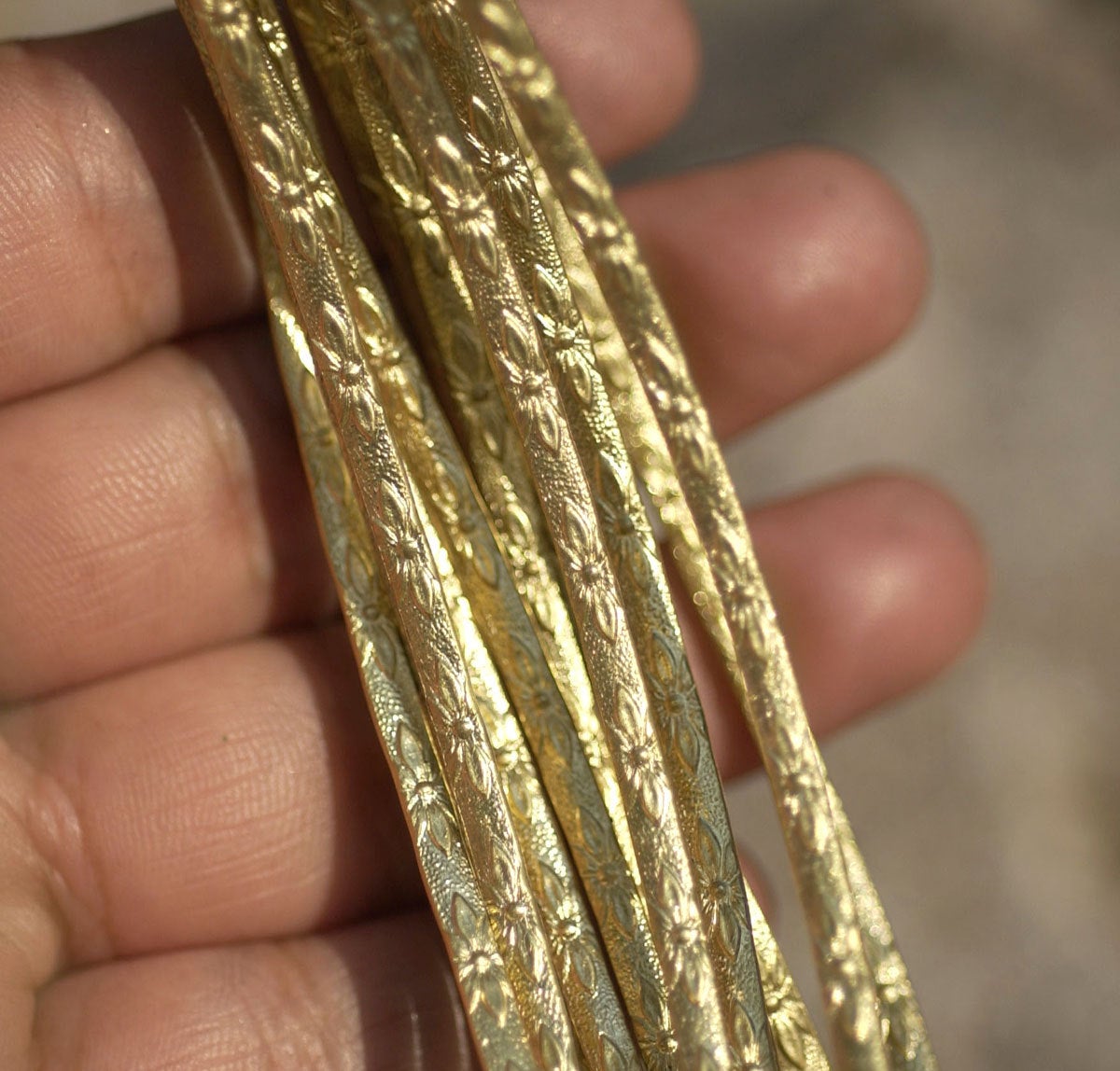 Brass or Bronze Ring Stock Shank 3mm Burst Flower Textured Metal Cane Wire - Rings Bracelets Pendants Metalwork
