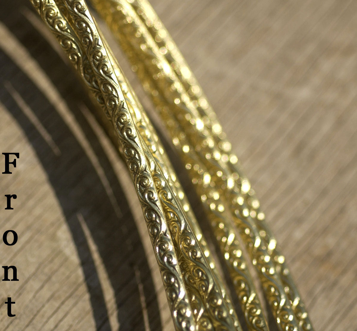 Raw Brass patterned wire for making rings and bangle bracelets, gallery wire
