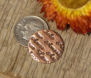 Disc Copper Blank 18mm 24g LOVE Texture - Enameling Texturing Soldering Blanks - 4 Pieces
