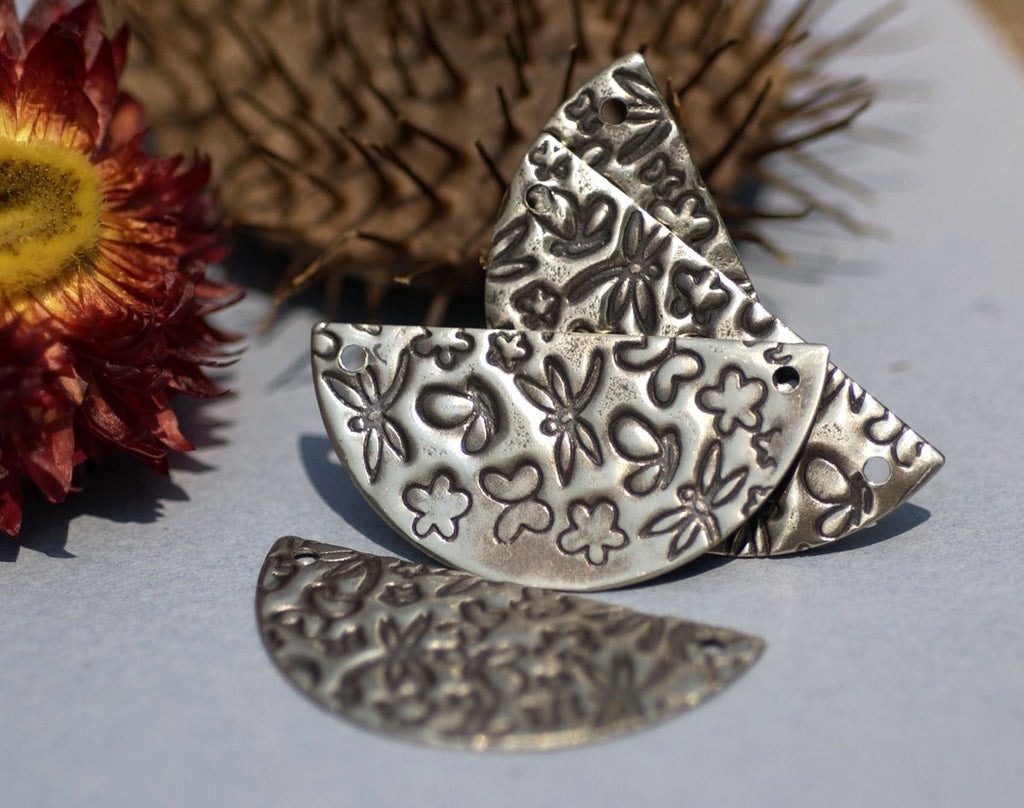 Nickel Silver Dragonflies Butterflies Half Moon Rounded Dangle Blank Flat with Holes for Stamping Texturing Polished Blanks