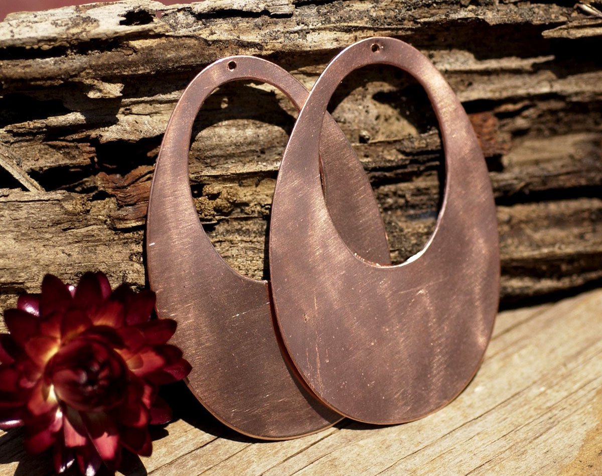 Copper Teardrop Shape with Hole Cutout Blank for Stamping, Enameling, Metalworking, Patinas