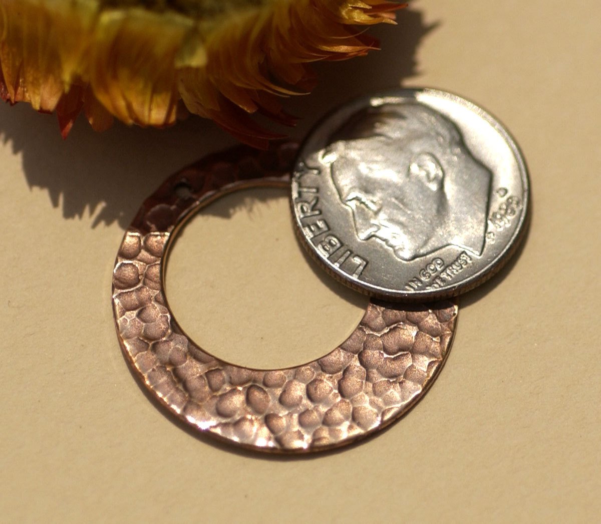 Hammered Copper Hoops 25mm Blank for Earrings -Pendant Offset Circle for Enameling Stamping Texturing Charms, Jewelry Supplies - 4 Pieces