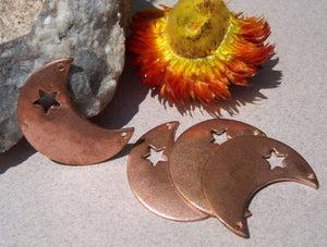 Copper or Brass or Bronze or Nickel Silver Moon 20g with Star with holes - Blanks Cutout for Enameling Stamping Texturing 3/4 inch (IZQ)
