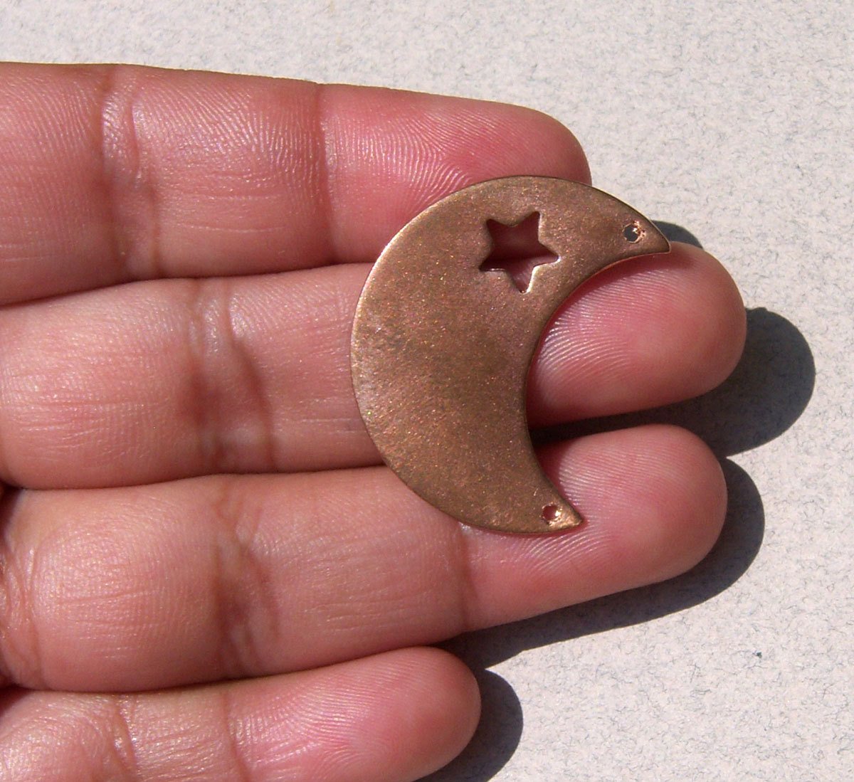 Copper or Brass or Bronze or Nickel Silver Moon 24g 29mm x 22.5mm with Star with holes-Blanks Cutout for Enameling Stamping Texturing