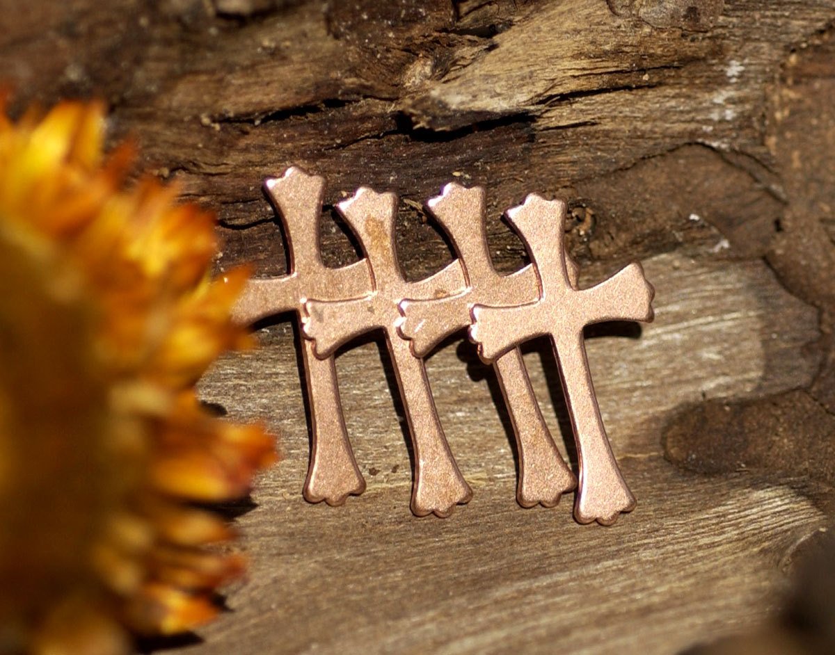 Copper Fleur de Lis III Religous Cross Blank 21mm x 12mm Cutout for Enameling Stamping Texturing Blanks