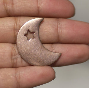 Copper or Brass or Bronze or Nickel Silver Moon with Star 20g Blanks Cutout for Enameling Stamping Texturing 3/4 inch (IZQ)  - 4 pieces