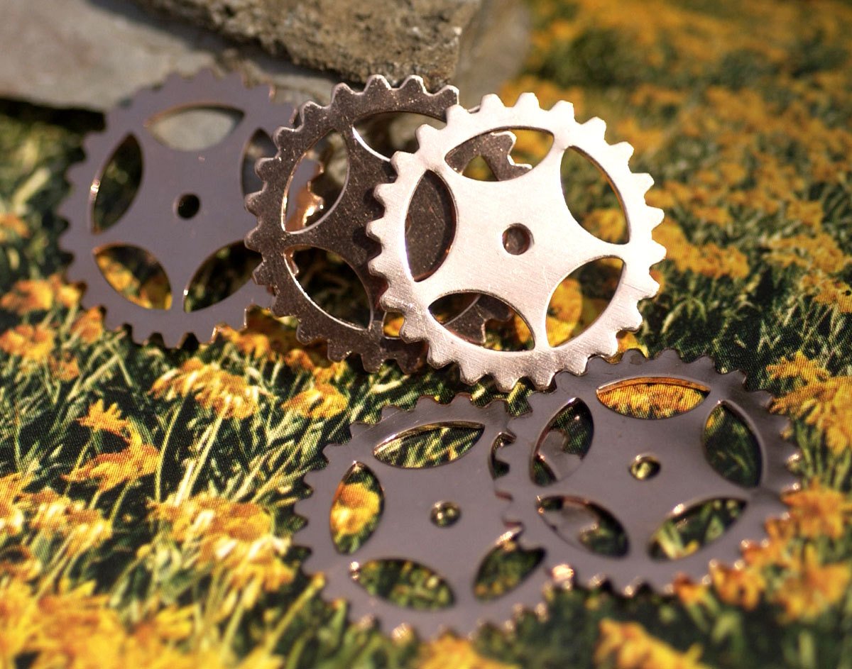 Copper 25mm Gear Cog Blanks Cutout for Enameling Stamping Texturing - 6 pieces