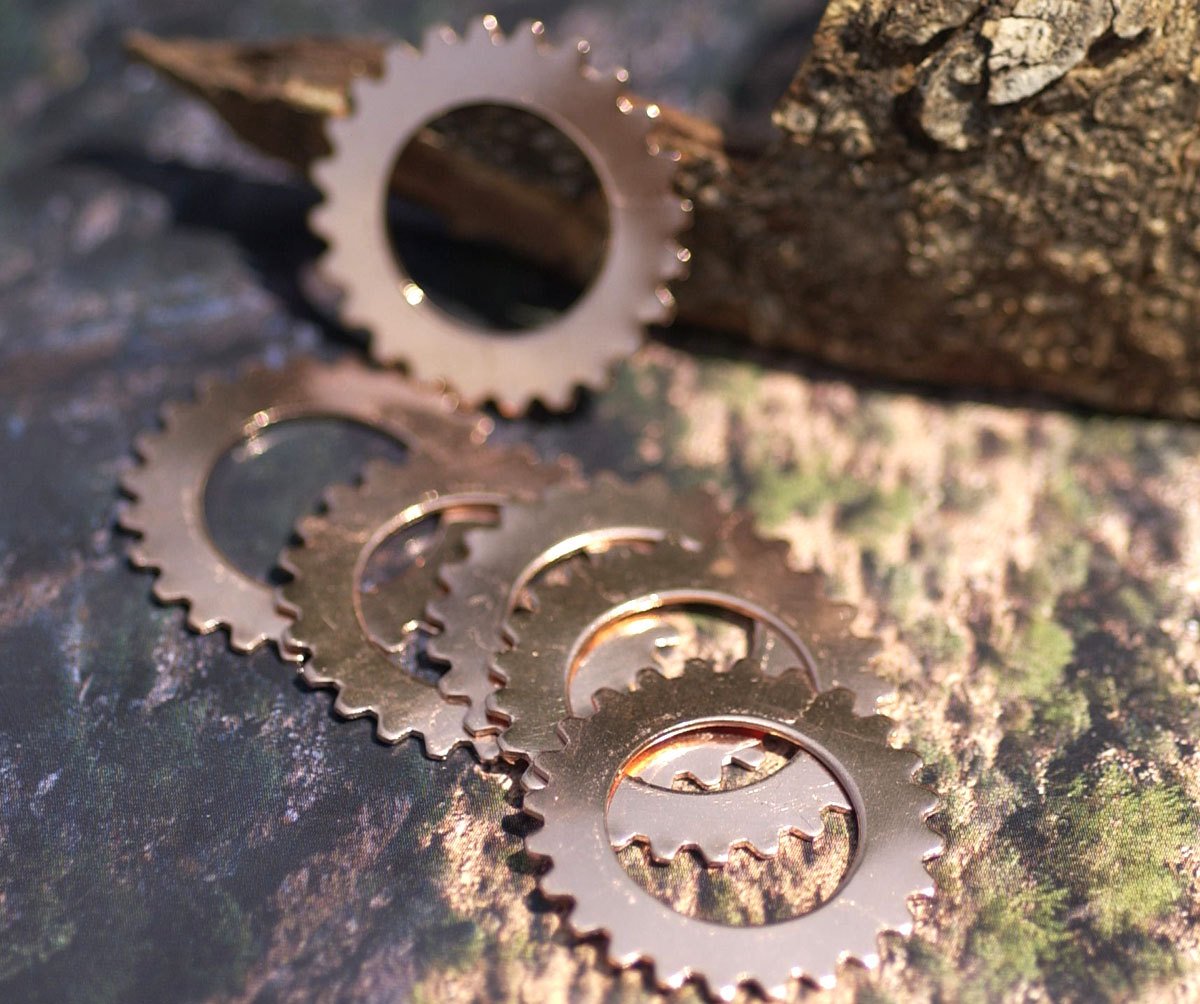 Copper 25mm Gear Cog with 15mm Blanks Cutout Cutout for Enameling Stamping Texturing Blank