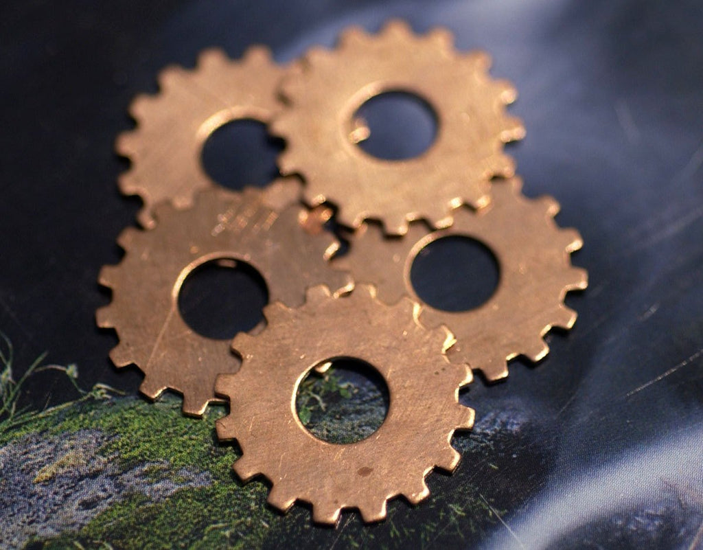 Copper or Brass or Bronze or Nickel Silver 19mm 24g Blank Gear Cog with 6.8mm Cutout for Enameling Stamping Blanks Texturing - 6 pieces