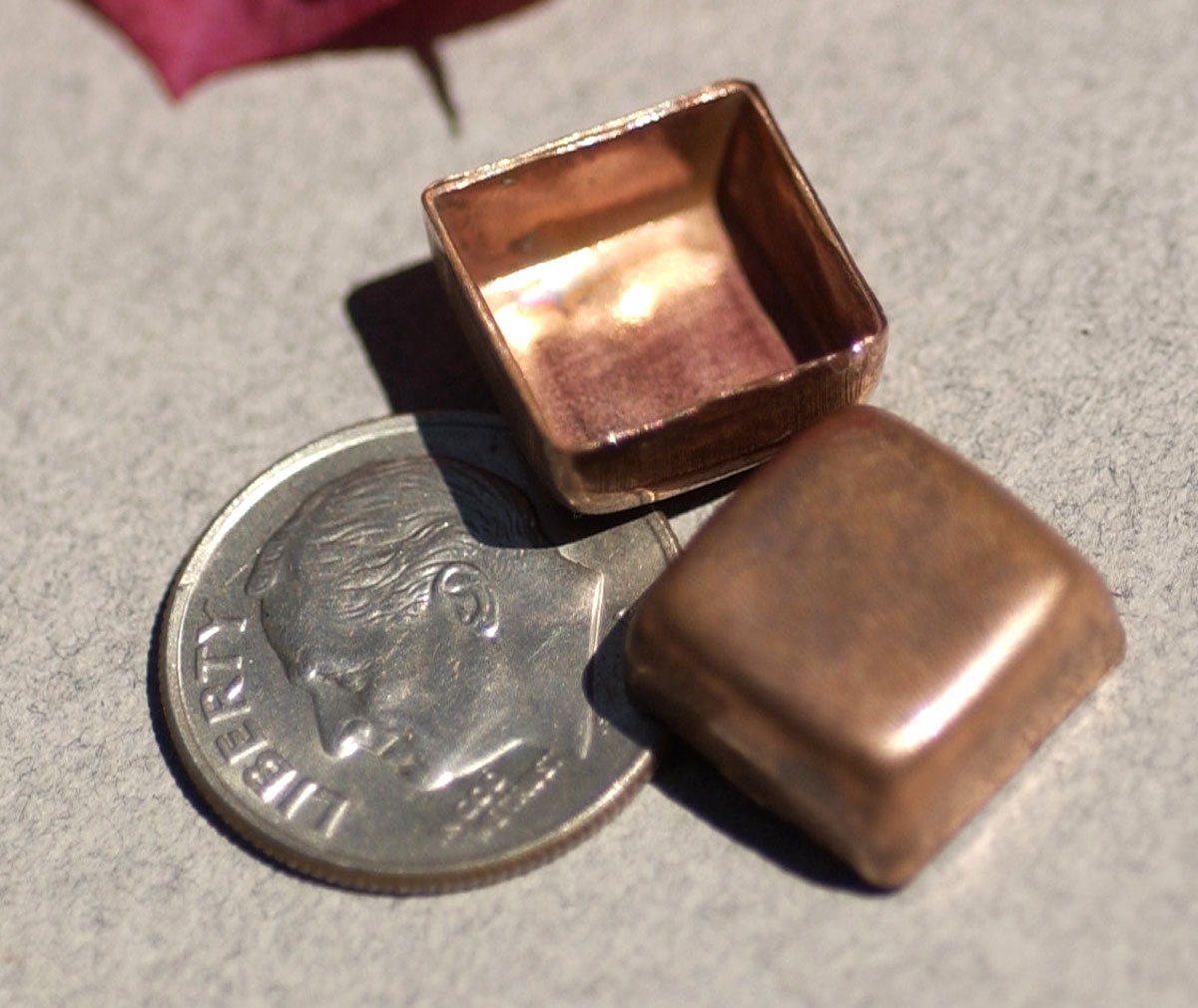 Copper Ends or Box or Bezel Cups - 24g 12mm Square Blanks Cutout for Enameling - 4 pieces