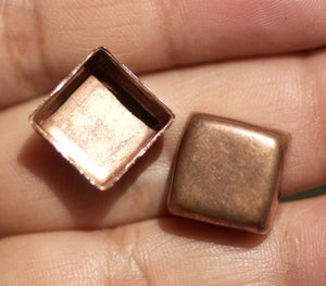 Copper Ends or Box or Bezel Cups - 24g 12mm Square Blanks Cutout for Enameling - 4 pieces