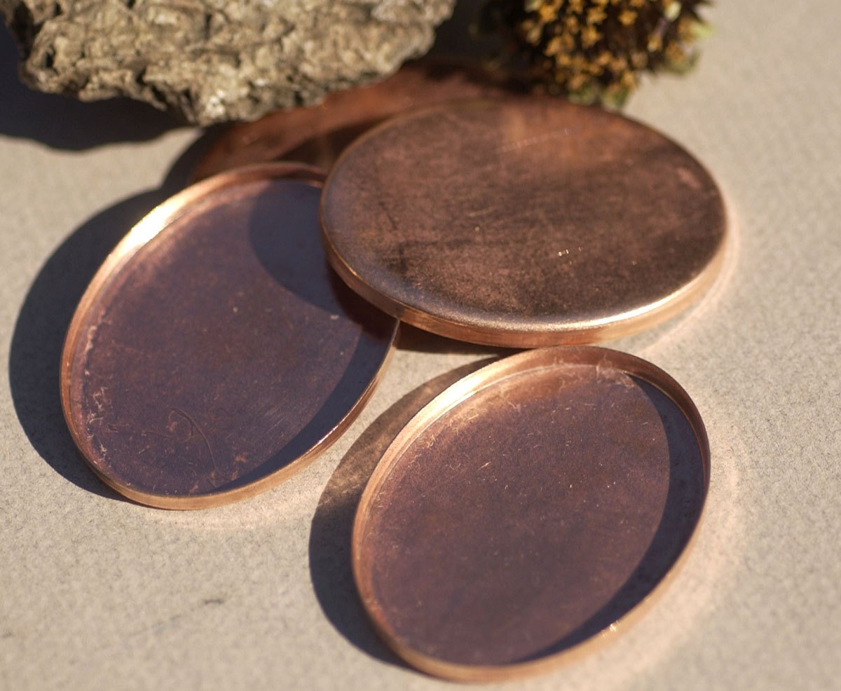 Copper Oval Bezel Cups - 24g 50mm x 38mm Outside Dimension, 4mm tall for Enameling