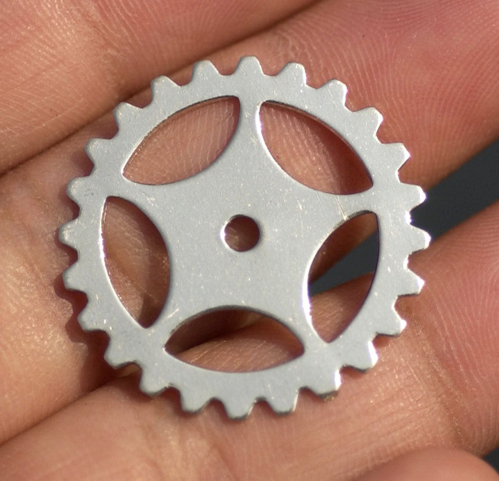 Nickel Gear Blank Cog 25mm 24g Cutout Metalworking Stamping Texturing Blanks - 6 pieces