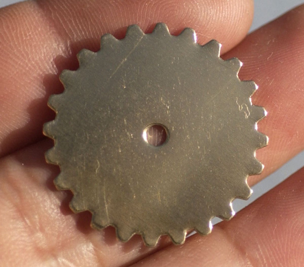 Bronze, Copper Brass or Nickel Silver 25mm 24g Blank Gear Cog with 2mm Cutout for Stamping Texturing Metalworking Soldering Blanks -6 pieces