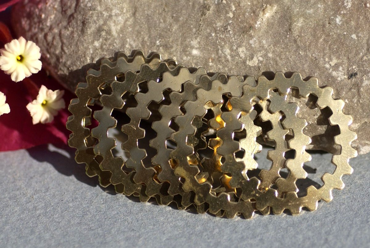 Bronze or Brass 25mm Blanks Gear Cog with 19mm 24g Charm Cutout for Blank Stamping Texturing Jewelry Making - 6 pieces