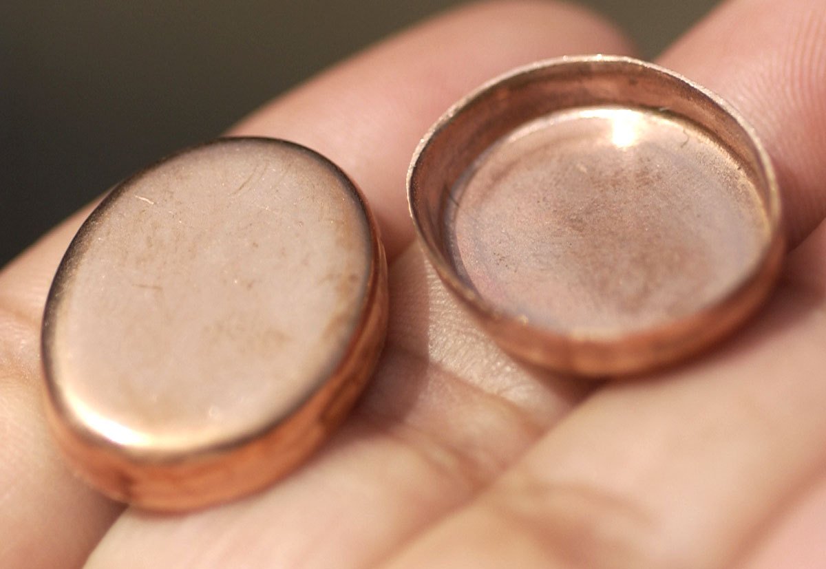 Copper Oval Bezel Cups Blank - 24g 23mm x 17.5mm Outside Dimension, 4mm tall for Enameling Texturing Soldering Blanks - 4 pieces