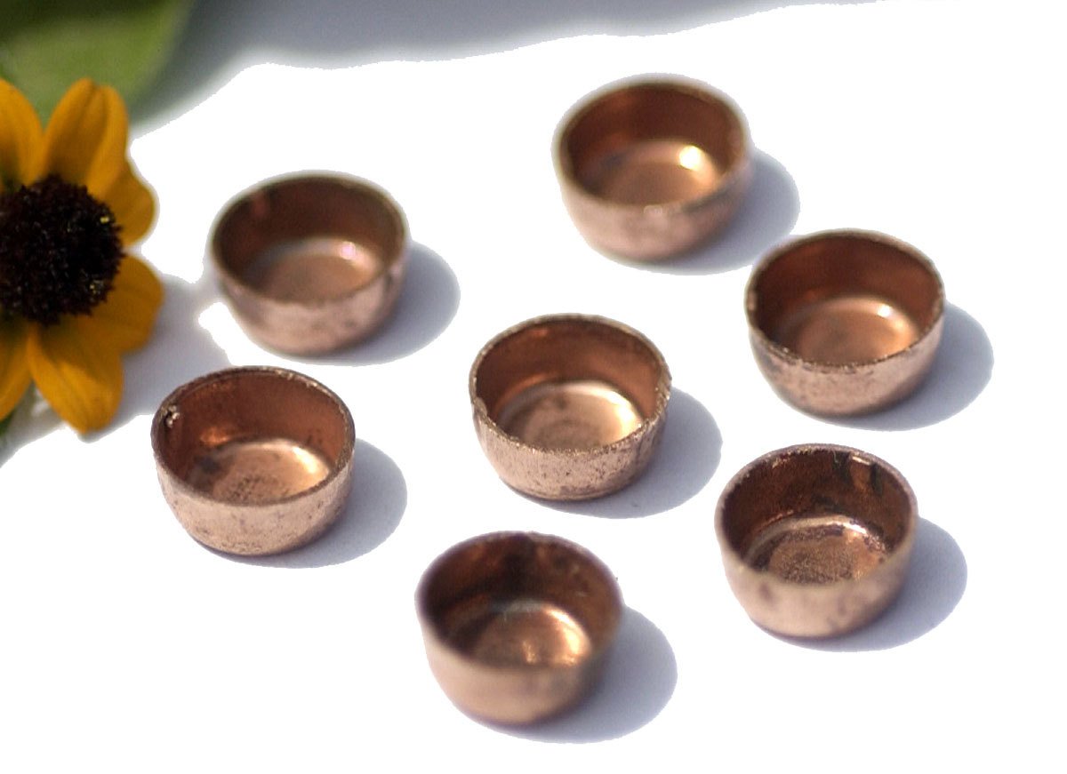 Copper Bezel Cups Blanks for Resin 26g 7mm OD 3mm tall for Enameling, Variety of Metals, - 8 pieces