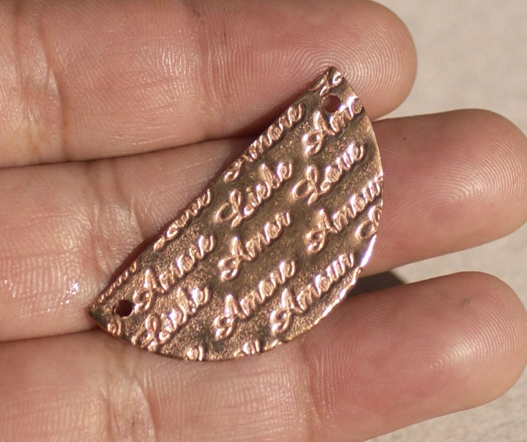 Copper LOVE Half Moon Rounded Dangle Flat with Holes for Blanks  Enameling Stamping Texturing - 4 pieces