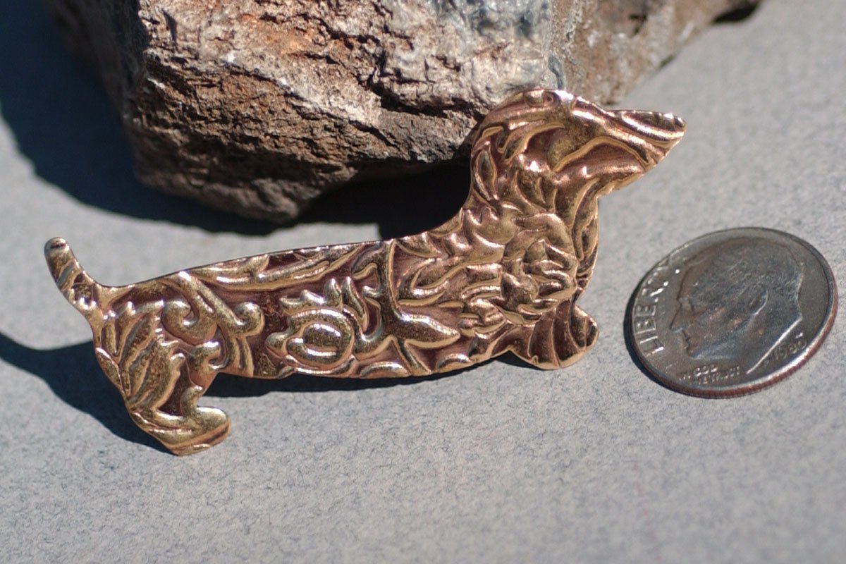 Bronze Doxie Dog in Lotus Flowers Texture for Metalworking