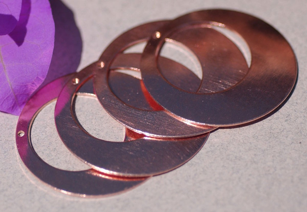 38mm Copper Hoops with Hole 24G for Earrings or Pendant Offset Circle for Enameling Stamping Texturing, Jewelry Supplies - 4 Pieces