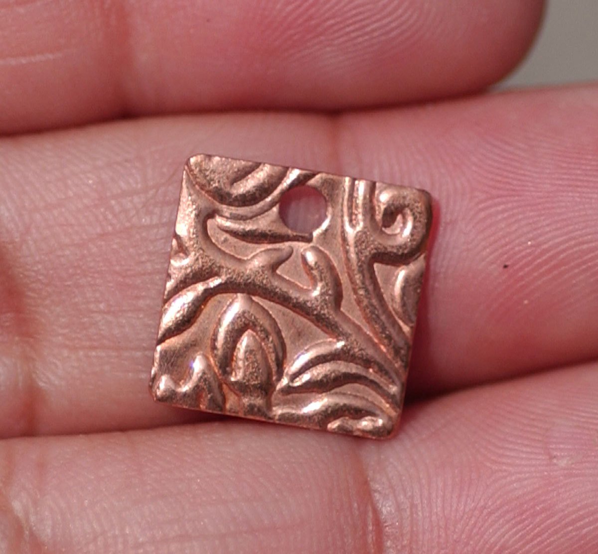 Copper 26g 12mm Blank Square Lotus Flowers Texture Cutout for Blanks Enameling Stamping Texturing - 8 pieces