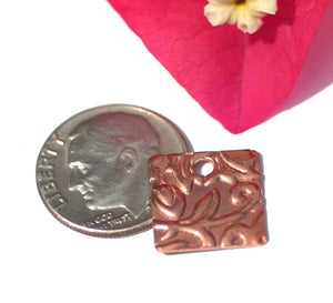 Copper 26g 12mm Blank Square Lotus Flowers Texture Cutout for Blanks Enameling Stamping Texturing - 8 pieces