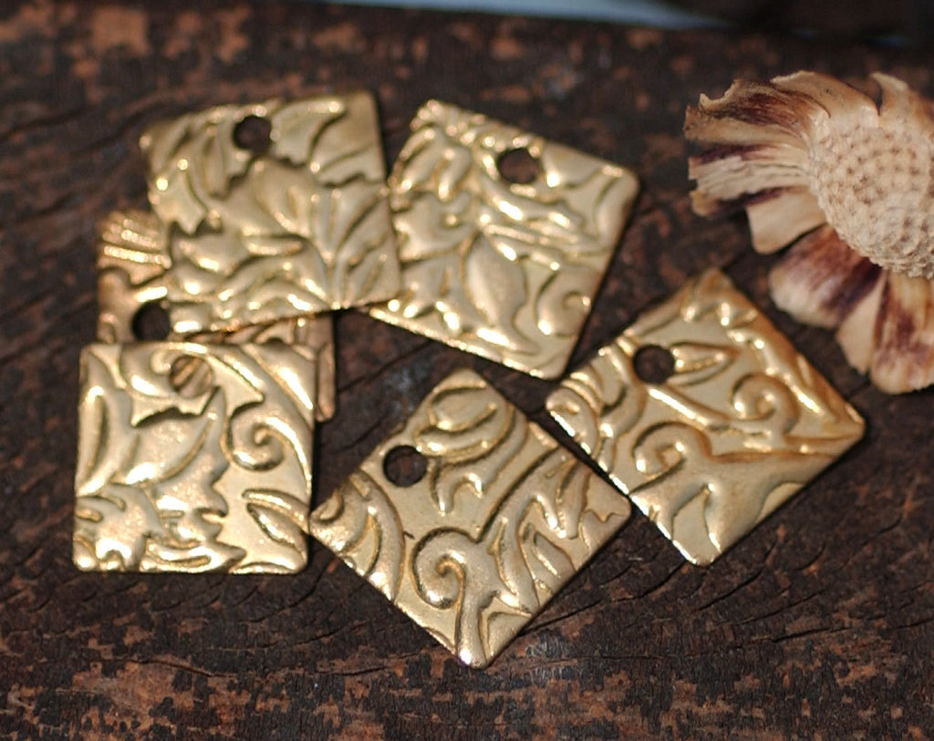Bronze 26g 12mm Blanks Square Lotus Flowers Texture Cutout for Stamping Texturing Blank - 8 pieces