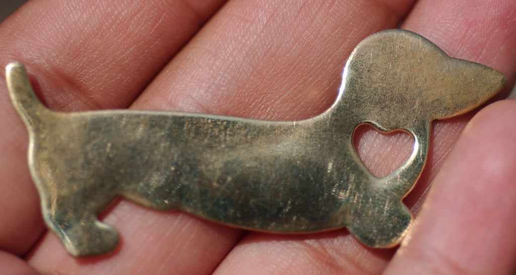 Brass or Bronze Blank Doxie "Sweet Heart" Dog 20g Metalworking Stamping Texturing Jewelry Blanks - 4 pieces