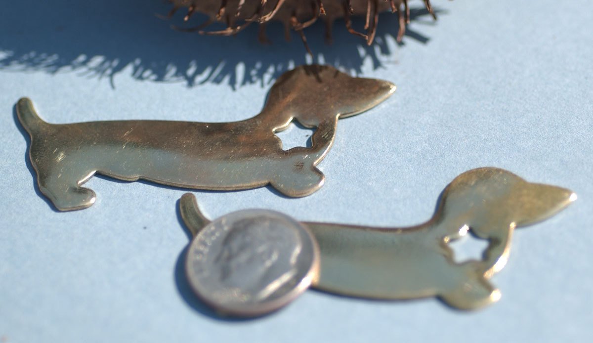 Brass or Bronze Blank Doxie "Sweet Heart" Dog 20g Metalworking Stamping Texturing Jewelry Blanks - 4 pieces