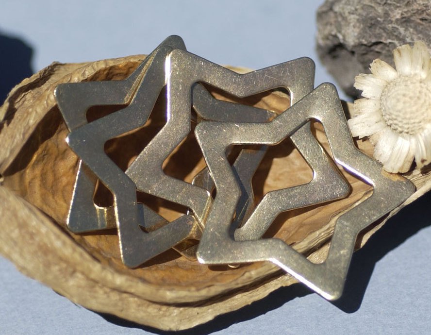 Bronze or Brass 36mm 24g Star Starry Starry Night - Star with in Star Blank - Cutout for Stamping Texturing - 4 pieces