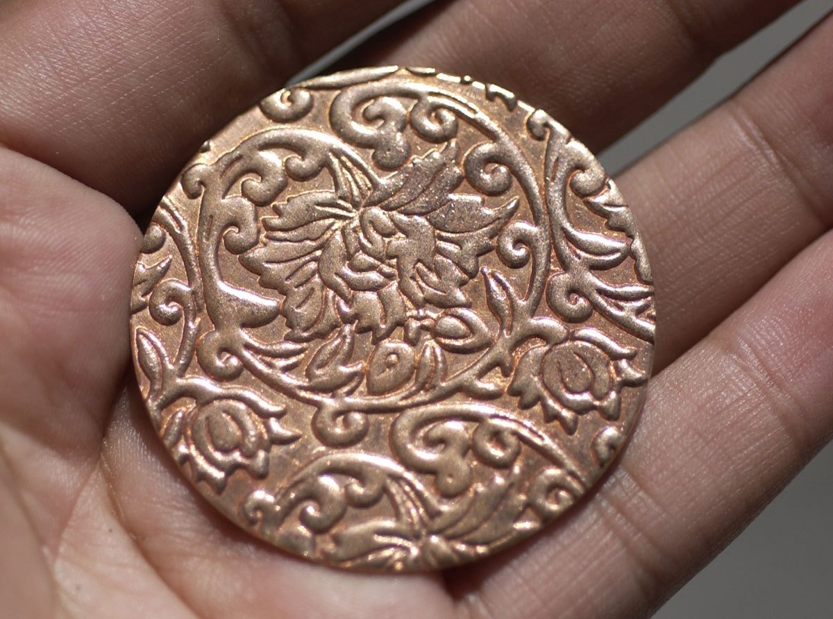 Copper Jewelry Disc 42mm in Pattern 20G for Enameling Soldering Texturing, Metal Supplies - 3 Pieces