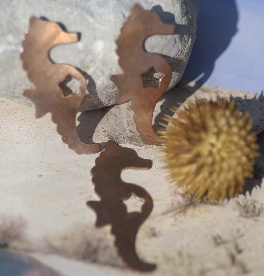 Copper Seahorse with Star 22g Blanks Enameling Stamping Texturing 100% Copper Blank - 4 pieces