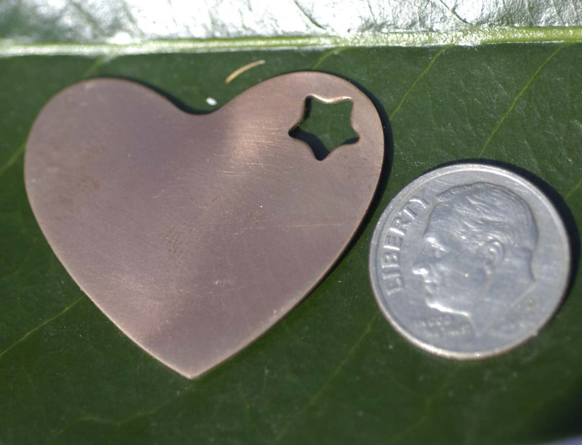 Copper Heart Classic with star 30mm x 33mm 24g Blanks Shape Cutout for Enameling Stamping Texturing