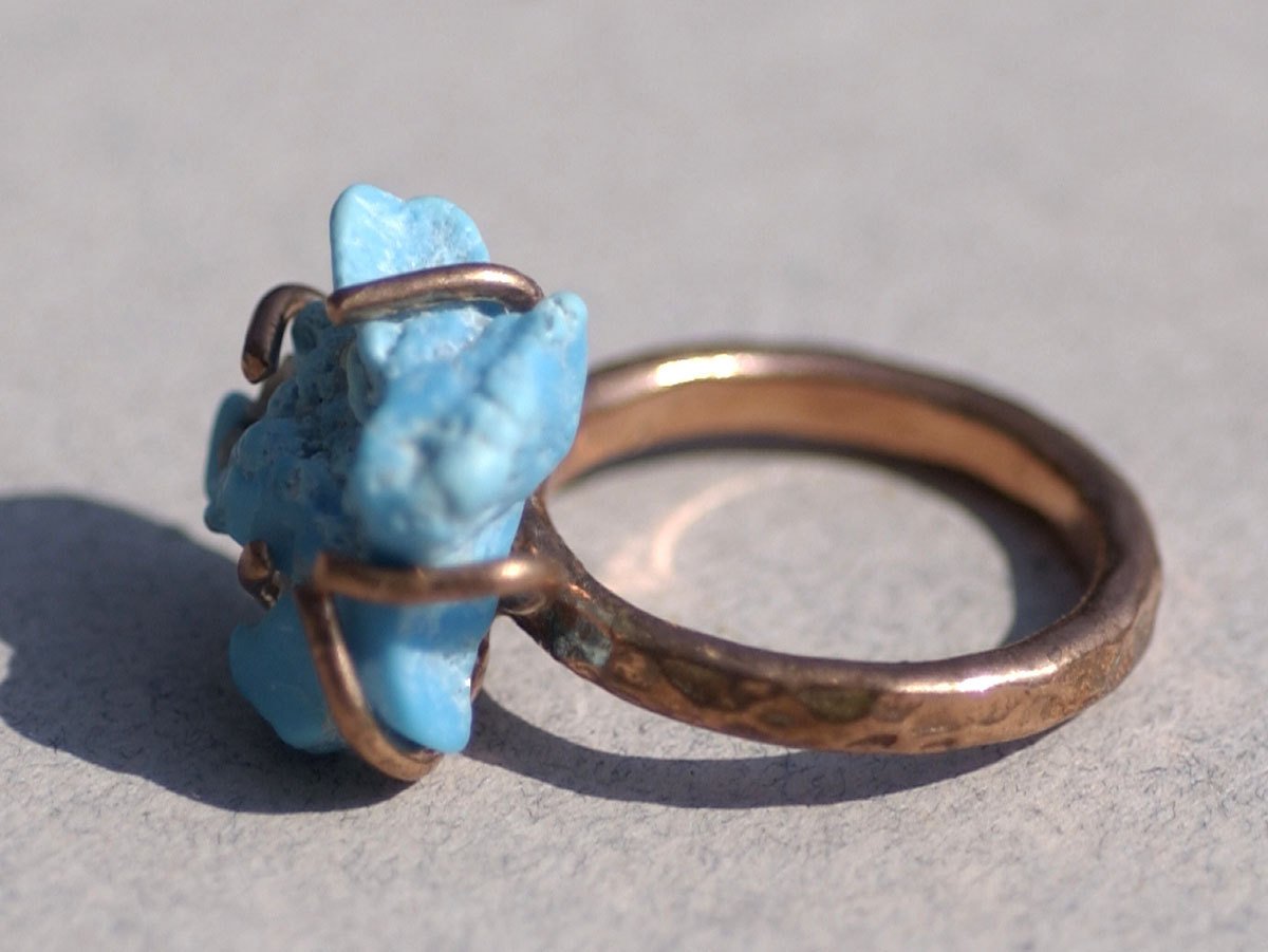 Copper Claw Diamond Ring with, Heavy Rope Textured Metal Cane Wire Handmade Claw Ring Setting 100% For Natural Stones - Size 7